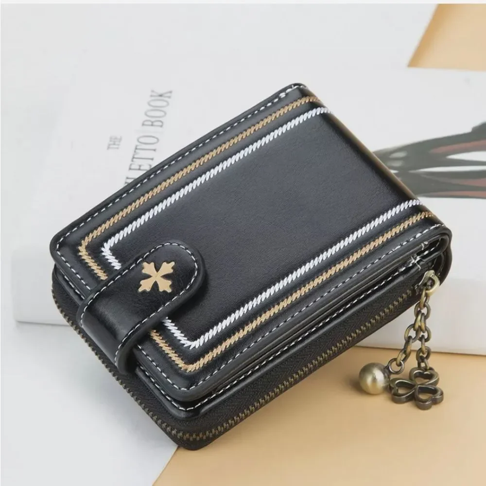 PU Leather Clutch Multi-card Organ Style Coin Pocket Buckle Secure Wallet